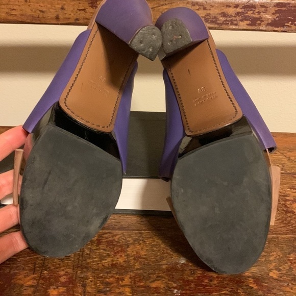 Marni Colorblock Sienna Tan Purple Platform Heels Mules - Picture 14 of 16